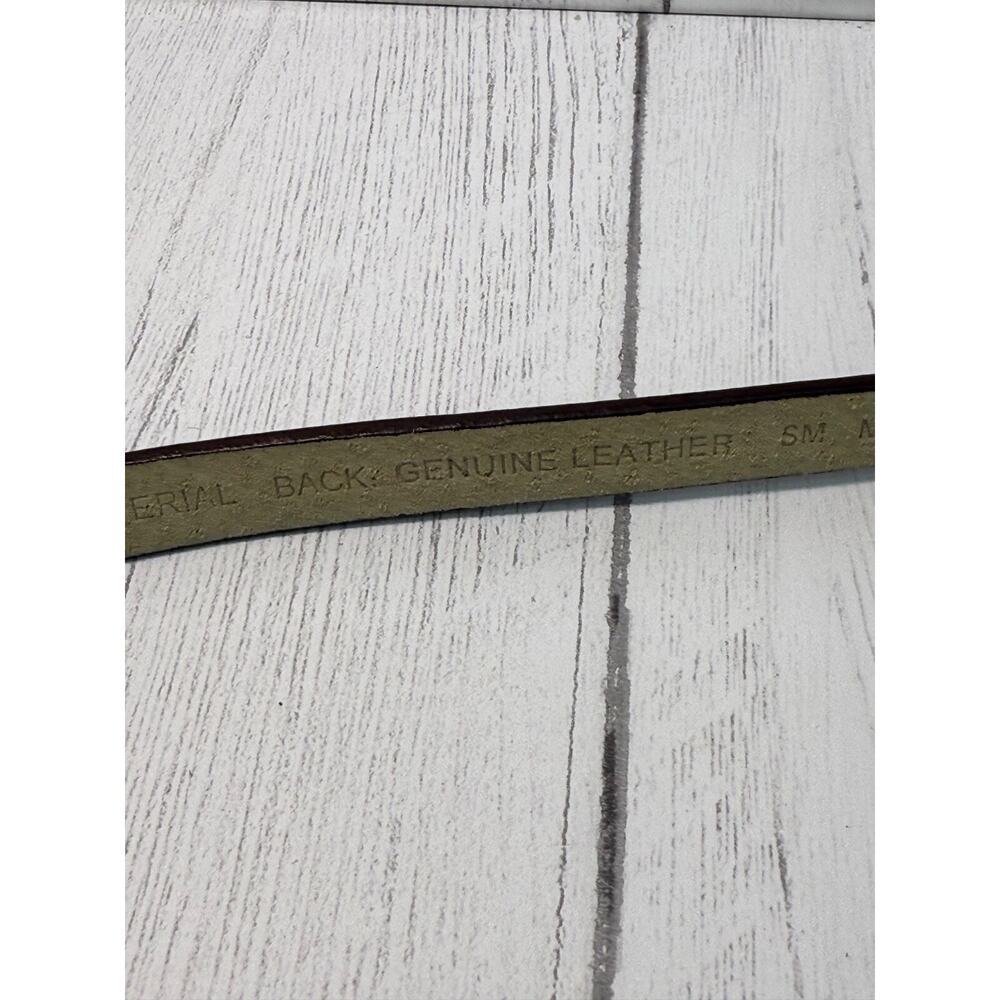 Chico's Hammered Brass Brown Leather Adjustable Belt Artsy Boho Small Medium - Picture 5 of 14